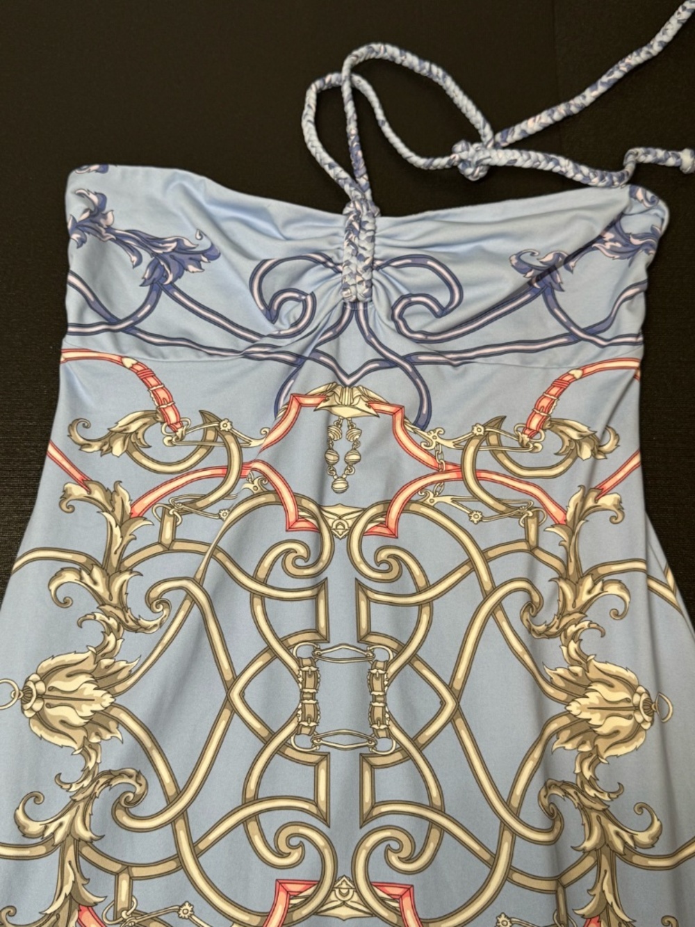 J. McLaughlin Blue Equestrian Scarf Print Halter Maxi Dress Size S Resort - Picture 6 of 11